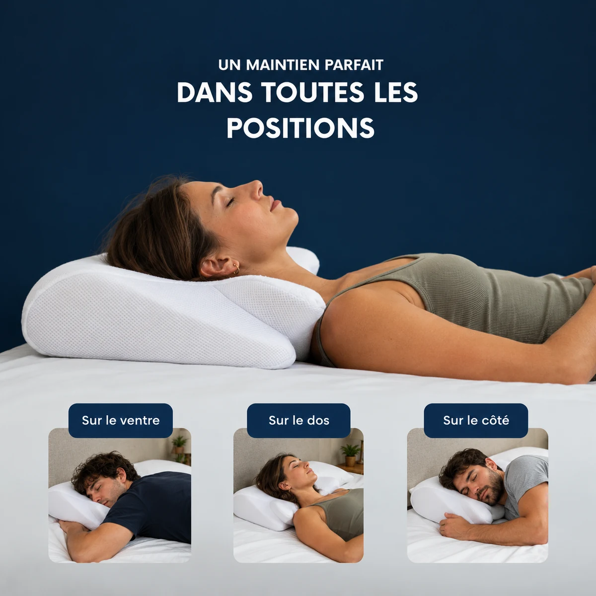 Un maintien parfait dans toutes les positions : sur le ventre, sur le dos, sur le côté